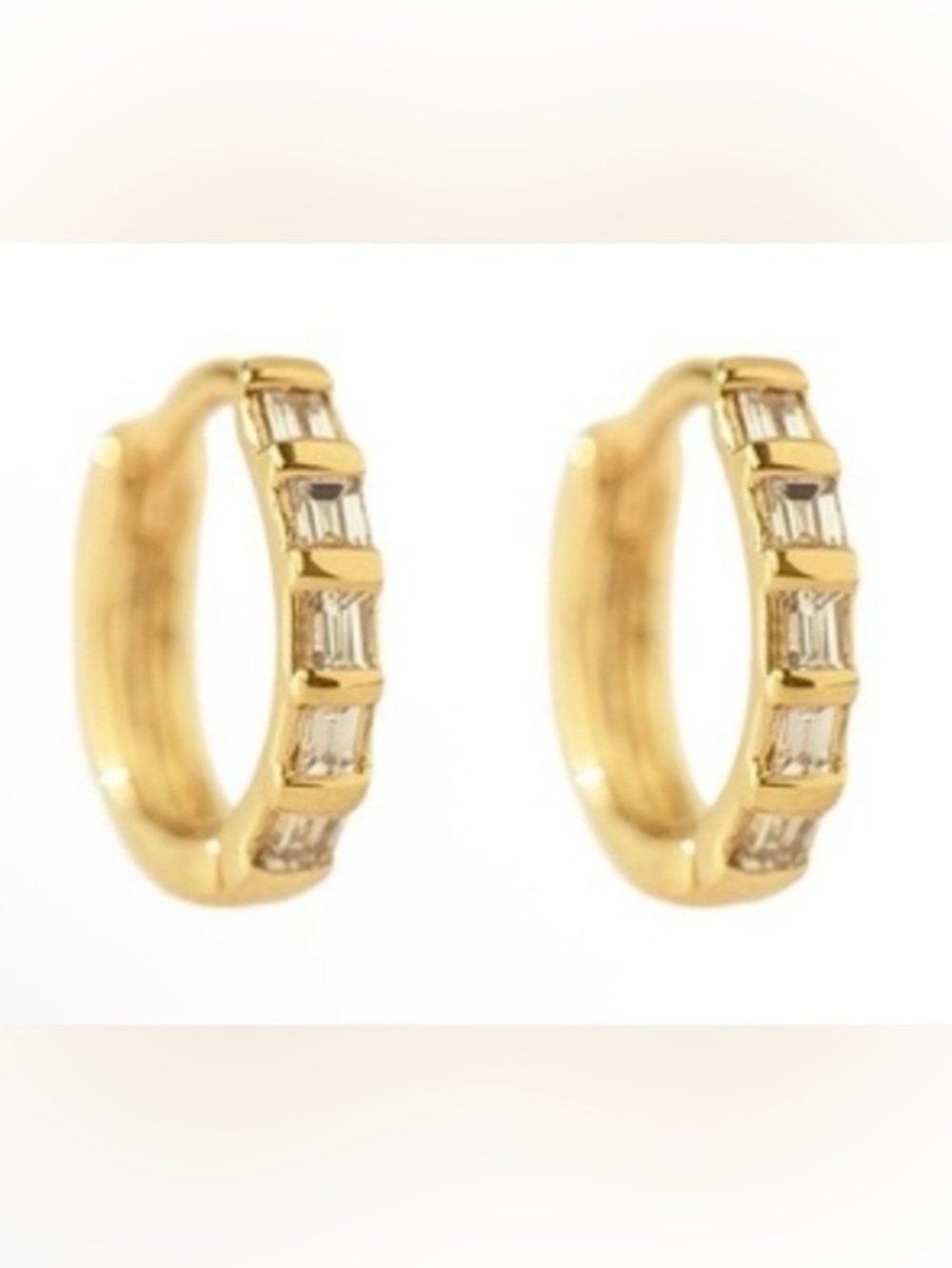Gold Plated Over 925 Silver Baguette CZ Huggie Hoop Earrings - Women Jewelry